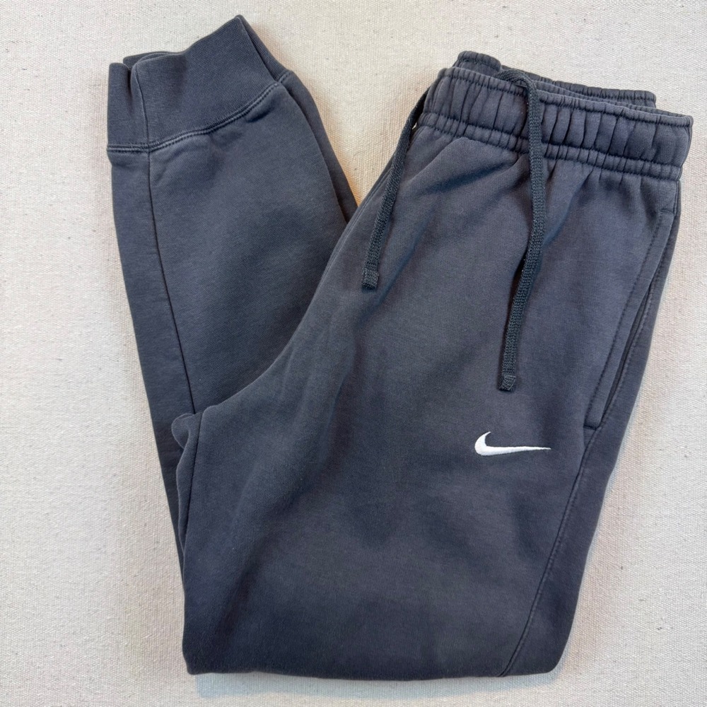 Nike Small Joggers Men Dark Gray Fleece Embroidered Swoosh Sweatpants